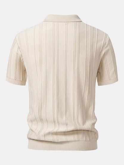 Gestreiftes Jacquard-Strick-Poloshirt mit Reißverschluss
