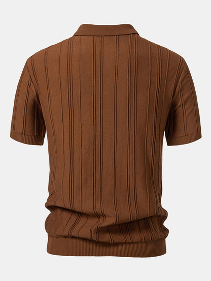 Gestreiftes Jacquard-Strick-Poloshirt mit Reißverschluss