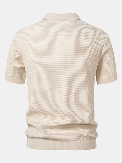 V-Ausschnitt Poloshirt mit Wellen-Jacquard-Strick