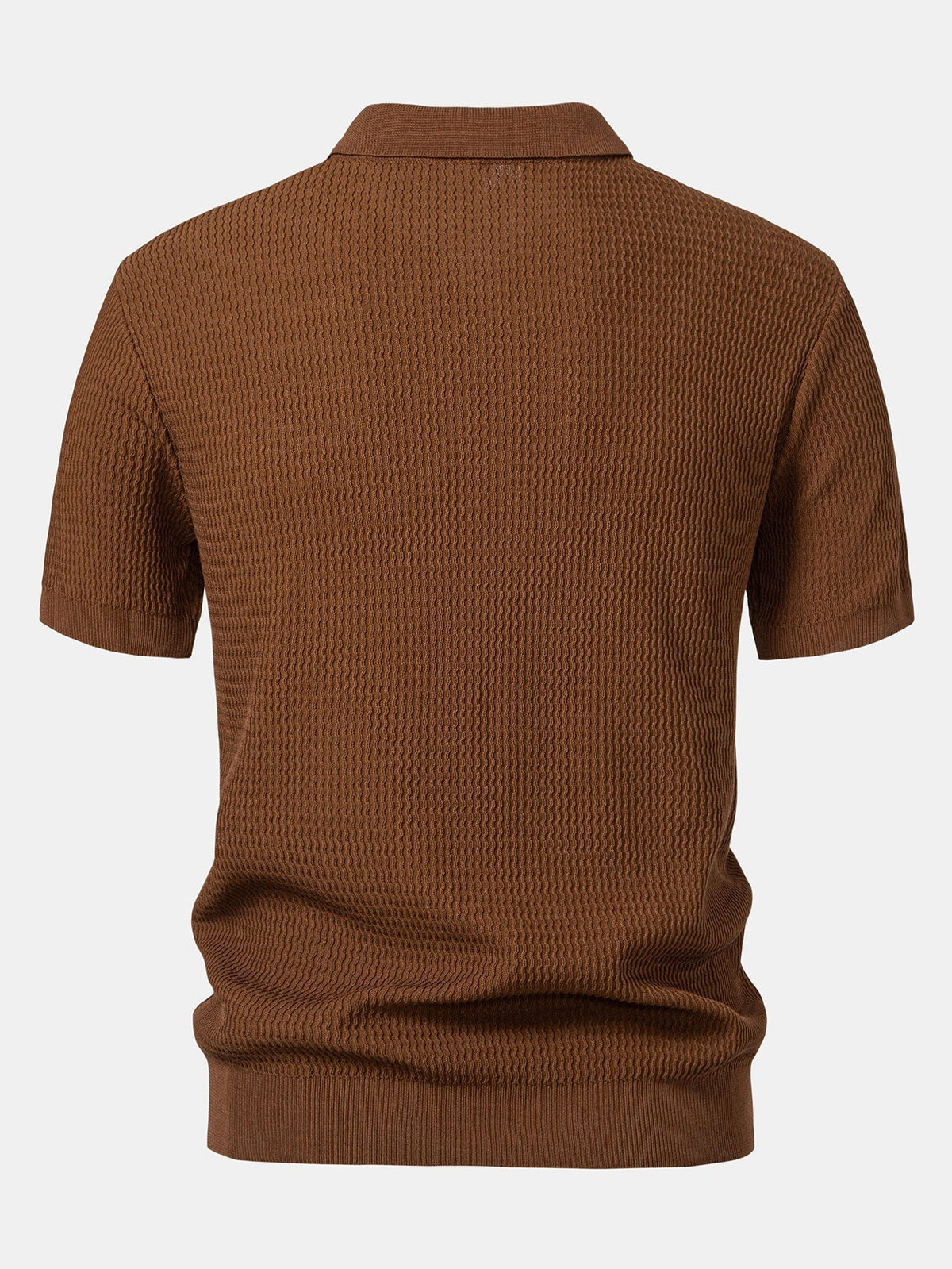 V-Ausschnitt Poloshirt mit Wellen-Jacquard-Strick