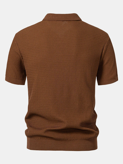 V-Ausschnitt Poloshirt mit Wellen-Jacquard-Strick