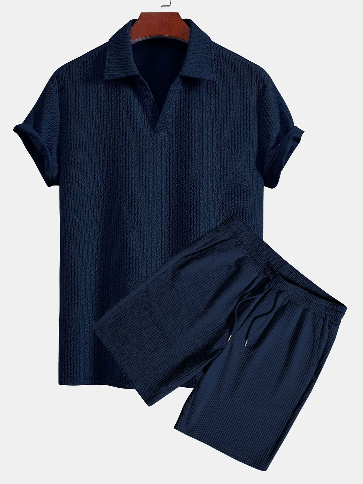 Strukturiertes V-Ausschnitt-Polo & Shorts