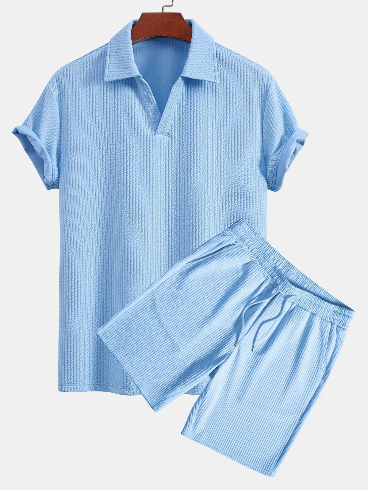 Strukturiertes V-Ausschnitt-Polo & Shorts