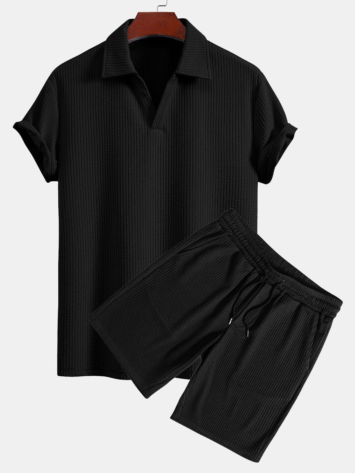 Strukturiertes V-Ausschnitt-Polo & Shorts