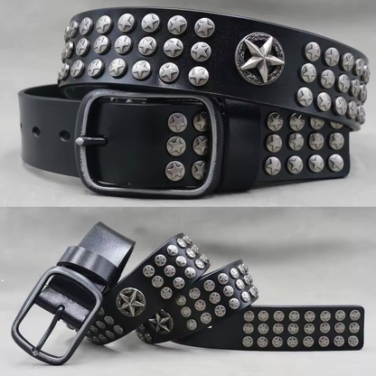 Echtleder-Nieten-Gürtel für Herren – Punk-Totenkopf- & Tiernieten-Gürtel, 3,8 cm