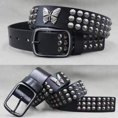 Echtleder-Nieten-Gürtel für Herren – Punk-Totenkopf- & Tiernieten-Gürtel, 3,8 cm