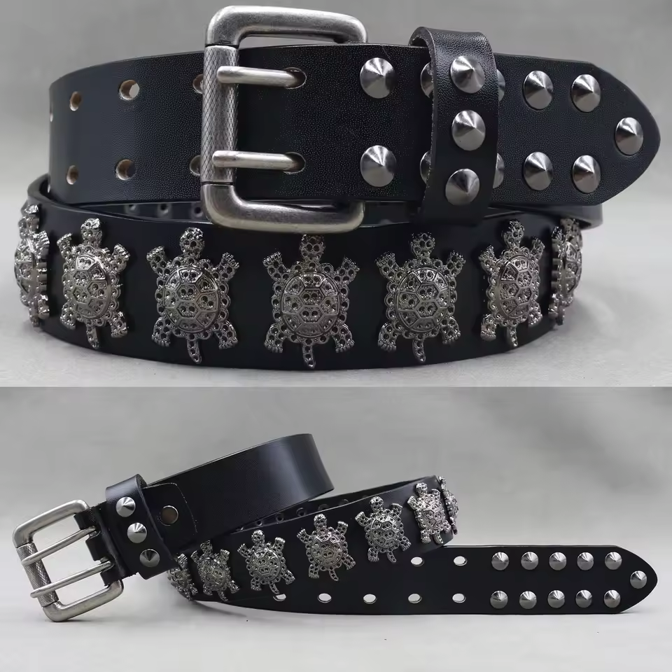Echtleder-Nieten-Gürtel für Herren – Punk-Totenkopf- & Tiernieten-Gürtel, 3,8 cm