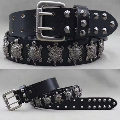 Echtleder-Nieten-Gürtel für Herren – Punk-Totenkopf- & Tiernieten-Gürtel, 3,8 cm