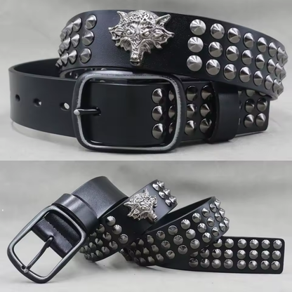 Echtleder-Nieten-Gürtel für Herren – Punk-Totenkopf- & Tiernieten-Gürtel, 3,8 cm