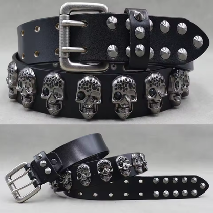 Echtleder-Nieten-Gürtel für Herren – Punk-Totenkopf- & Tiernieten-Gürtel, 3,8 cm