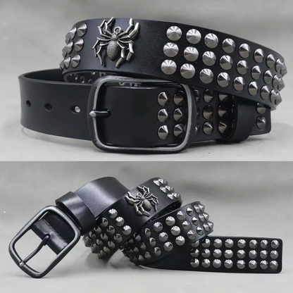 Echtleder-Nieten-Gürtel für Herren – Punk-Totenkopf- & Tiernieten-Gürtel, 3,8 cm