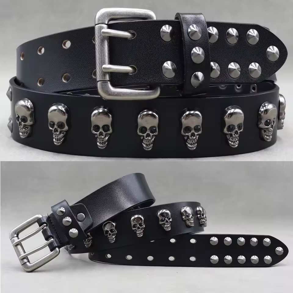 Echtleder-Nieten-Gürtel für Herren – Punk-Totenkopf- & Tiernieten-Gürtel, 3,8 cm