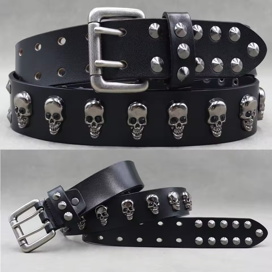 Echtleder-Nieten-Gürtel für Herren – Punk-Totenkopf- & Tiernieten-Gürtel, 3,8 cm