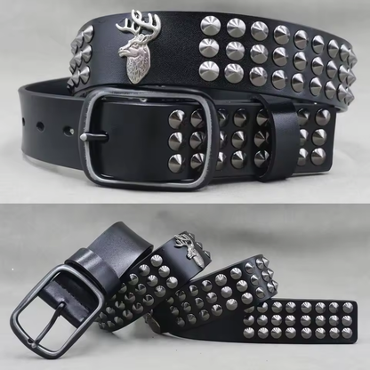 Echtleder-Nieten-Gürtel für Herren – Punk-Totenkopf- & Tiernieten-Gürtel, 3,8 cm